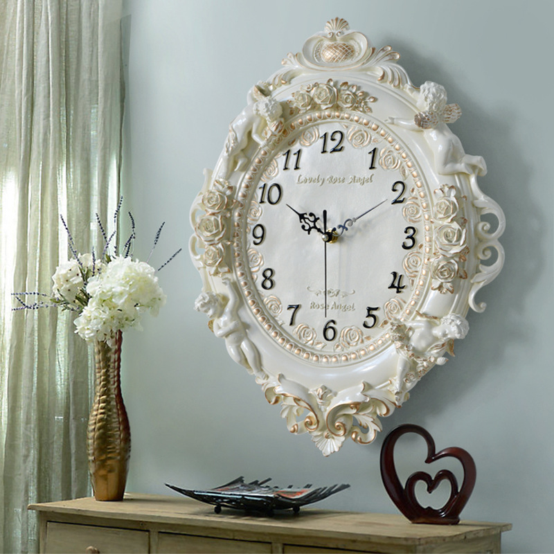 Resin Art Clock - European Angel Wall Clock Living Room