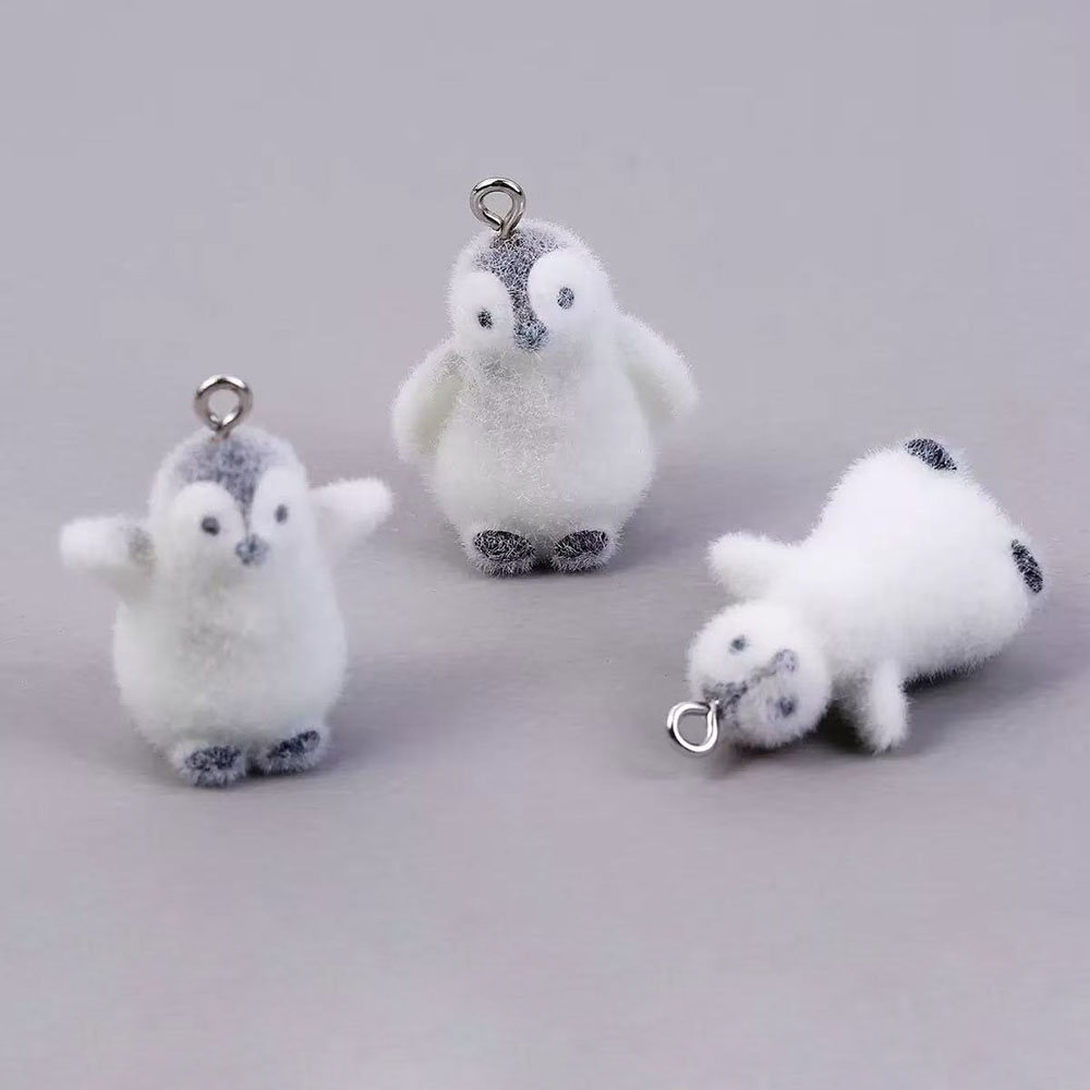 Resin Art For Sale - 5pcs Flocking Small Penguin Resin Charms