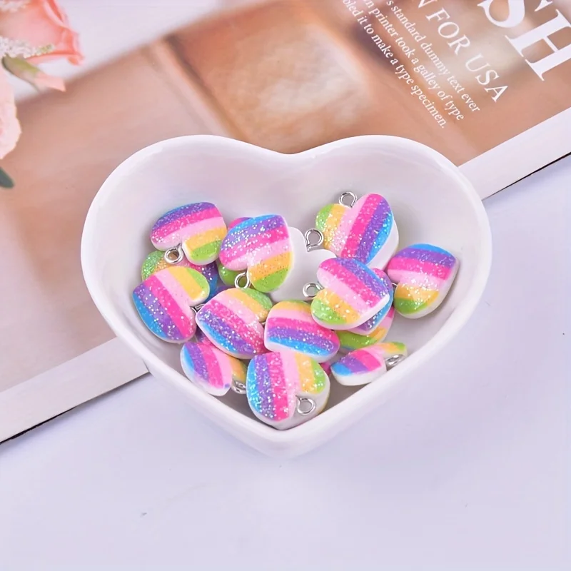 10Pcs Colorful Heart Resin Cha - Resin Art For Sale 评论和价格