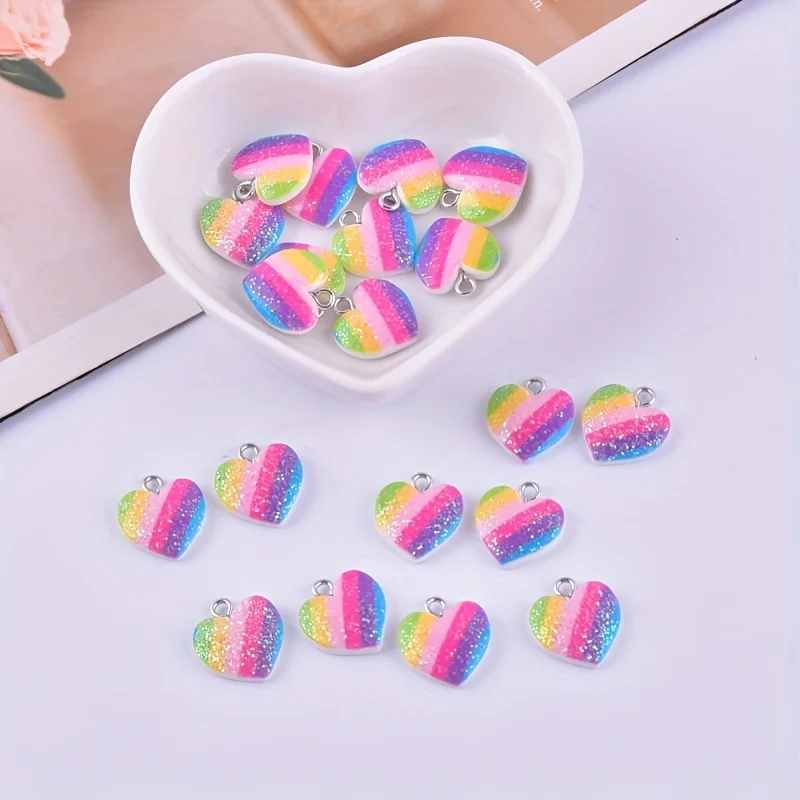 10Pcs Colorful Heart Resin Cha - Resin Art For Sale 评论和价格