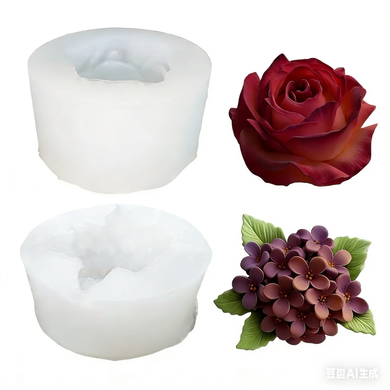 2-Piece 3D Rose and Lilac Sili - Resin Art For Wedding Gift 评论和价格