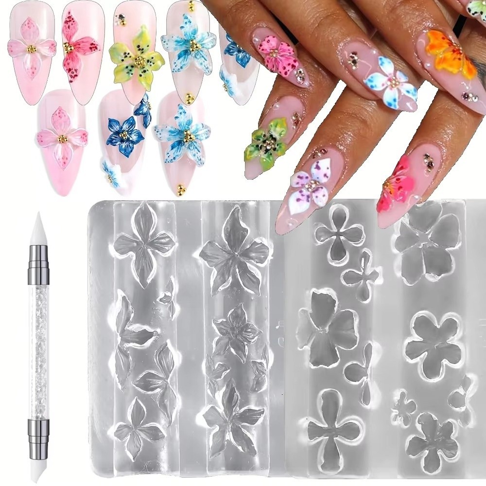 New 3Pcs/Set 3D Nail Mold Carv - Resin Art Template 评论和价格
